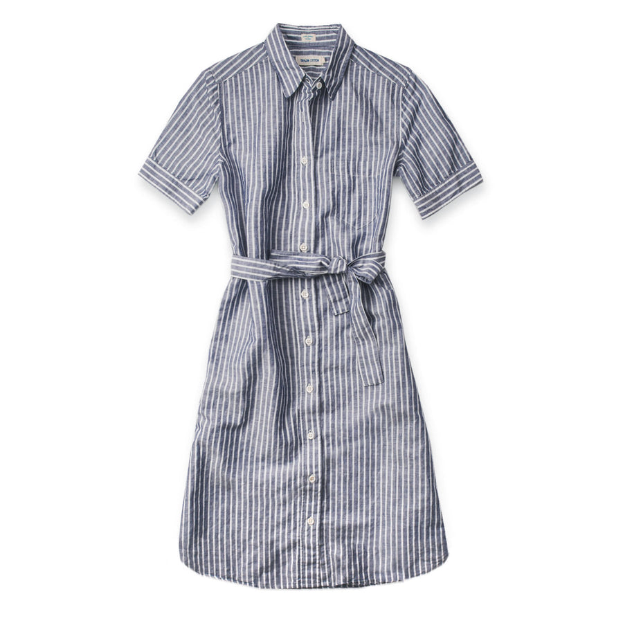 The Riley Dress in Indigo Stripe