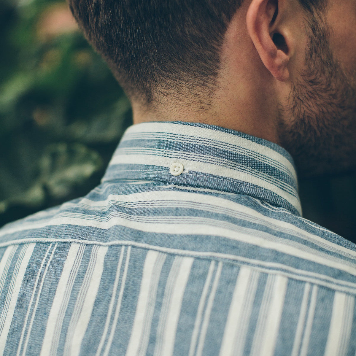 The Short Sleeve California in Blue Striped Chambray
