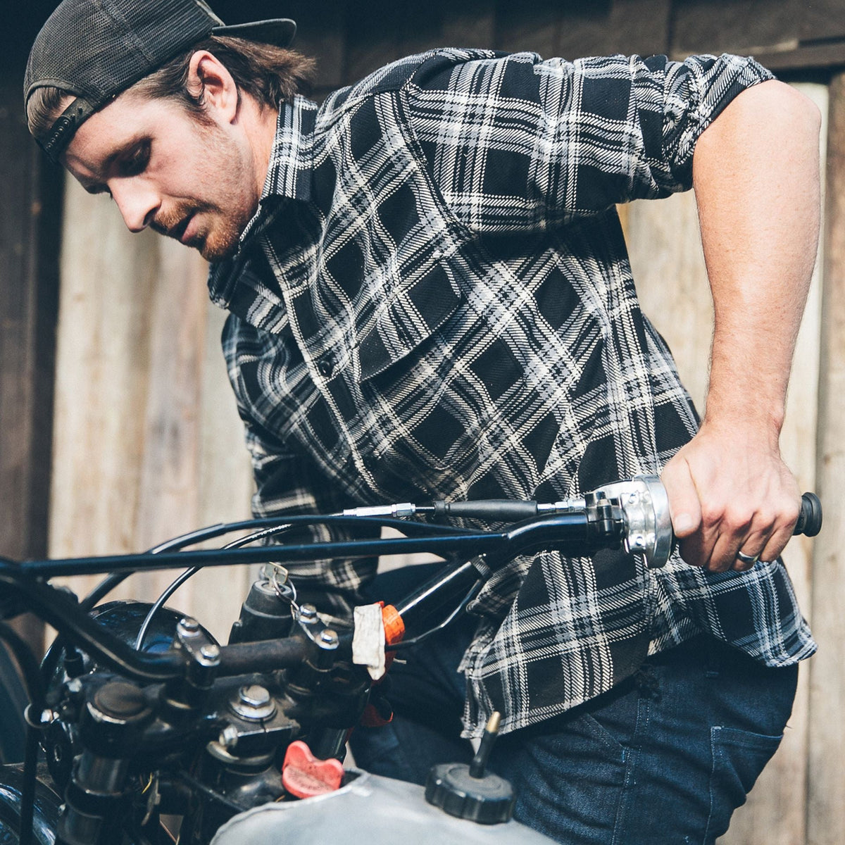 The Triple Needle Moto Utility Shirt in Black