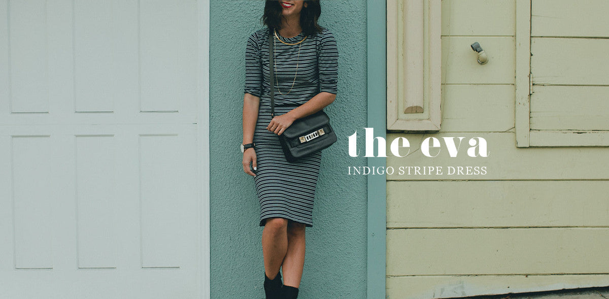The Eva Dress in Indigo Stripe