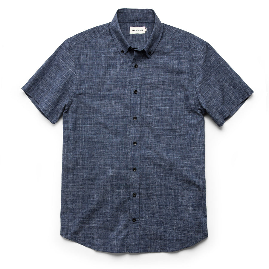 The Short Sleeve Jack in Navy Slub Glen Plaid