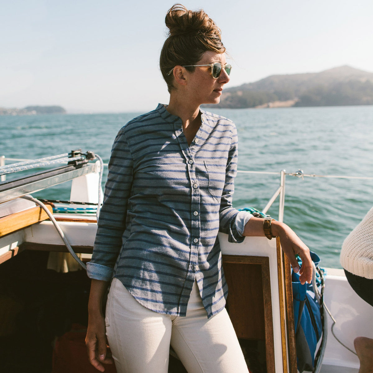 The Piper Shirt in Ash & Navy Stripe Flannel
