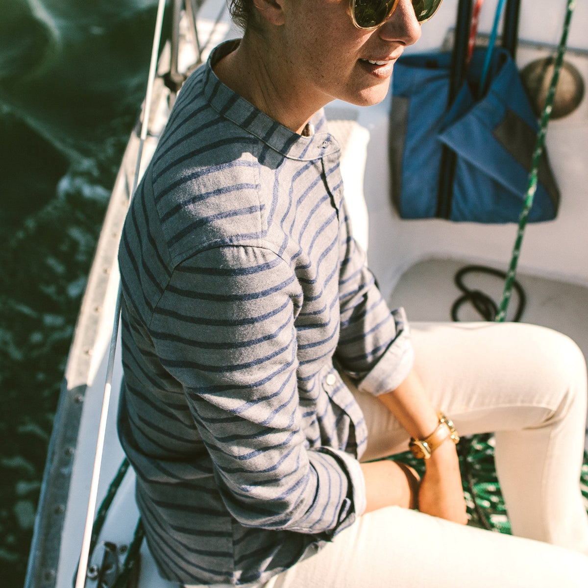 The Piper Shirt in Ash & Navy Stripe Flannel