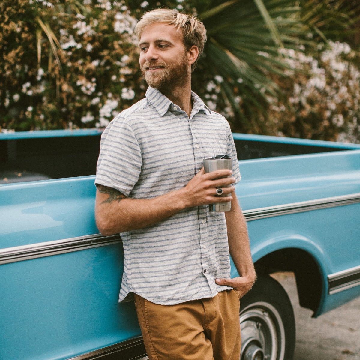 The Short Sleeve Jack in Grey & Navy Stripe