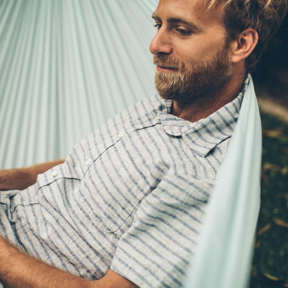 The Short Sleeve Jack in Grey & Navy Stripe