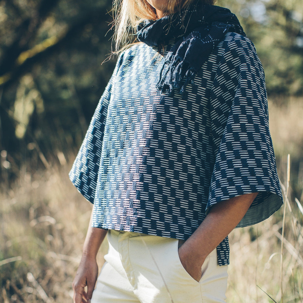 The Sonoma Top in Indigo Jacquard