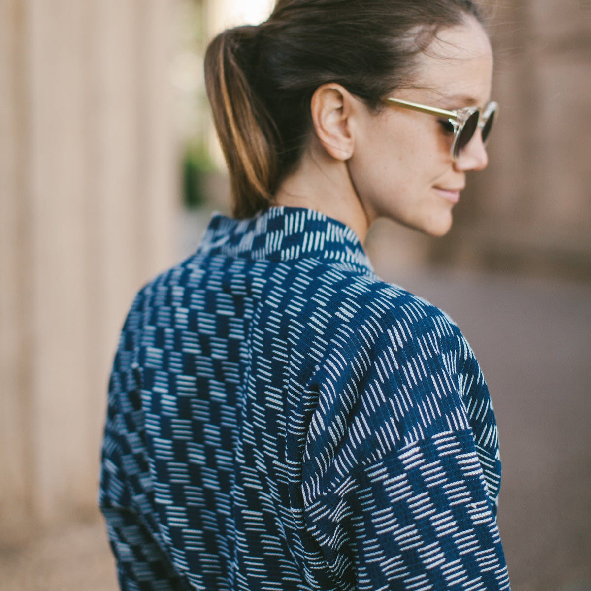 The Kimono in Indigo Dyed Jacquard