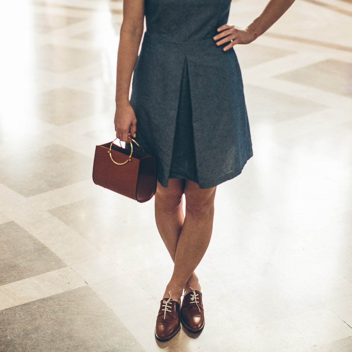 The Audrey Dress in Indigo Jacquard