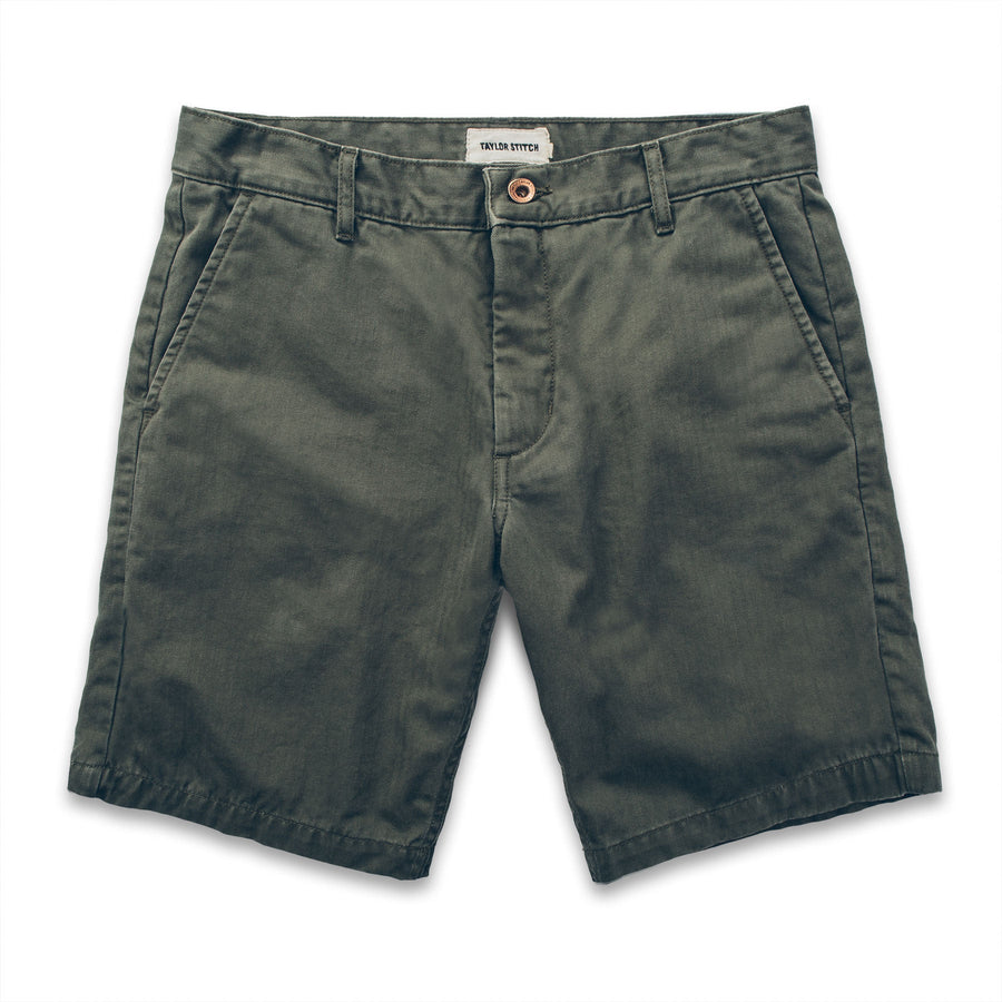 The Camp Short in Washed Olive Drab Herringbone