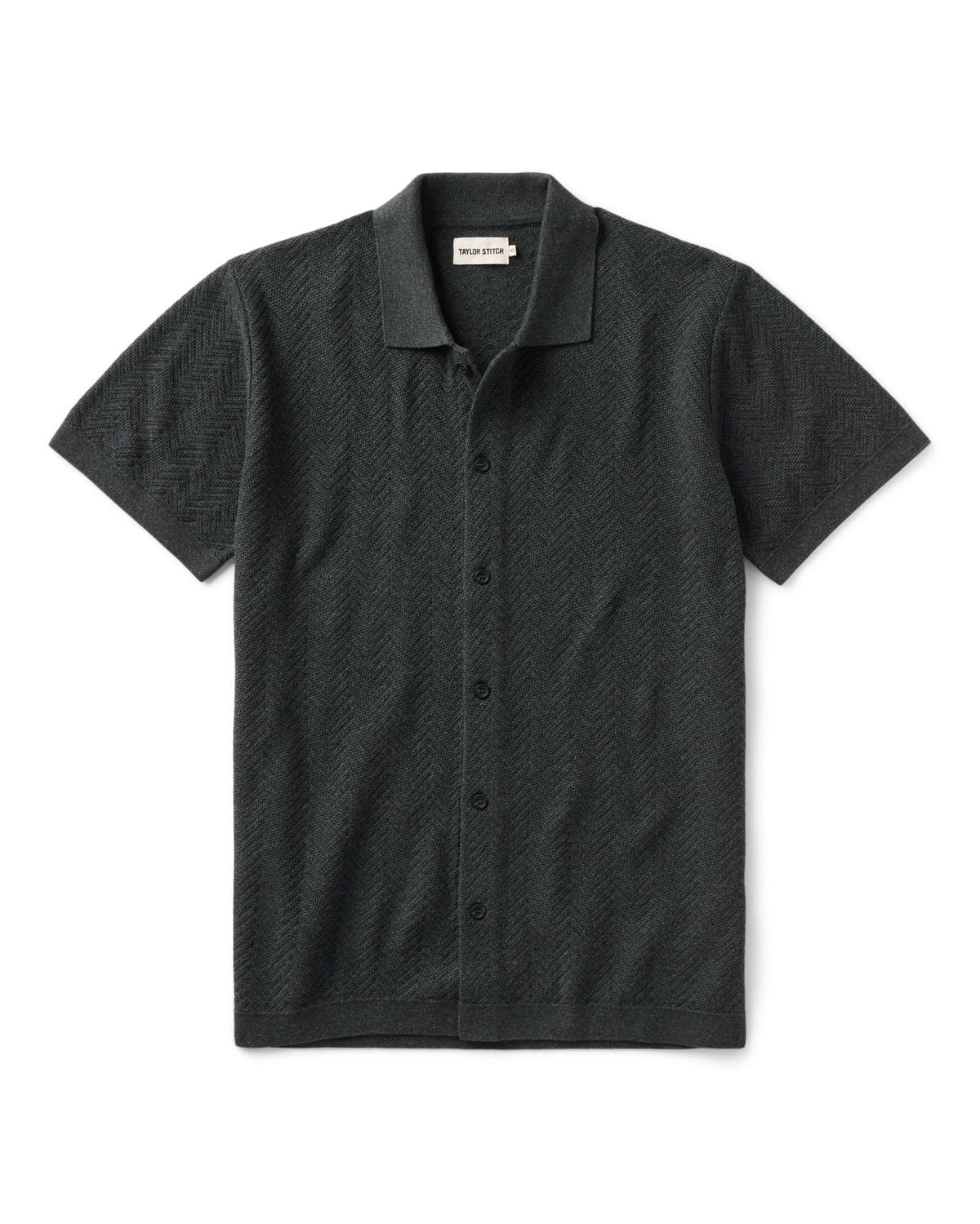 The Button Down Polo in Charcoal Herringbone