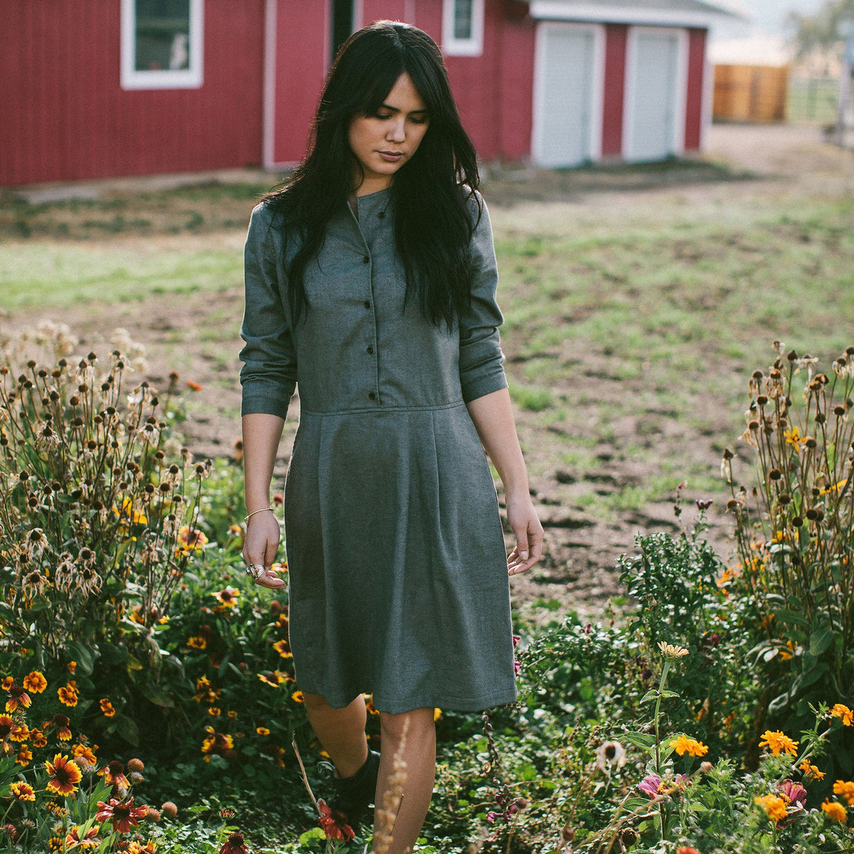 The Juniper Dress in Sage Brushed Cotton