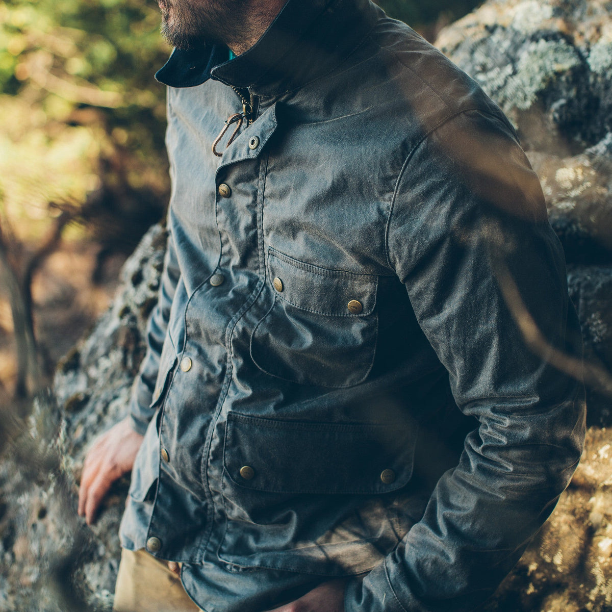 The Rover Jacket in Slate Waxed Canvas