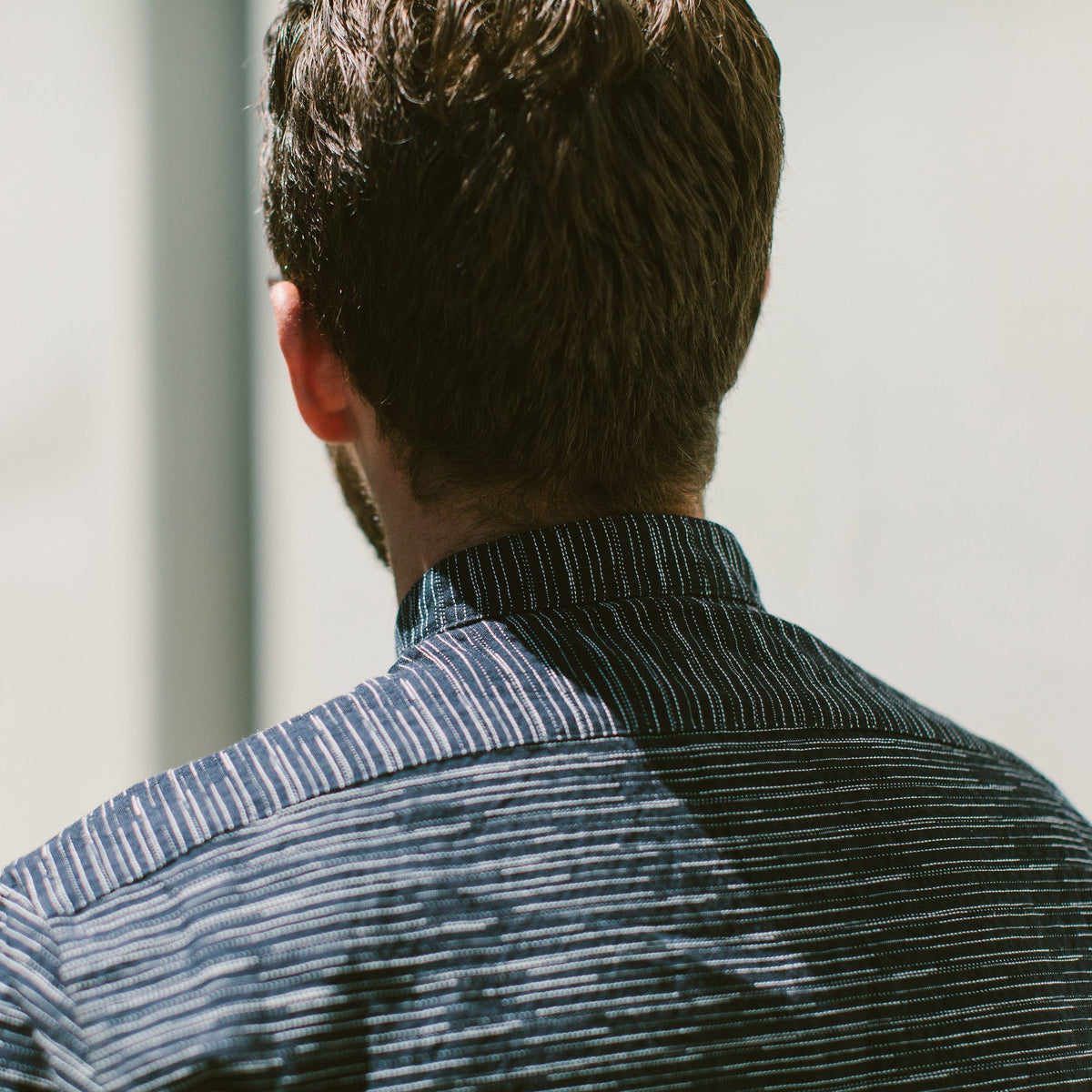 The Short Sleeve Bandit in Navy Slub Stripe