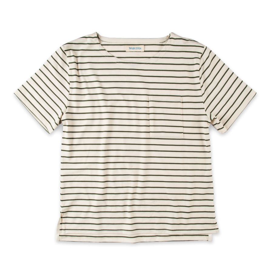 The Sausalito Tee in Forest Stripe Mercerized Merino