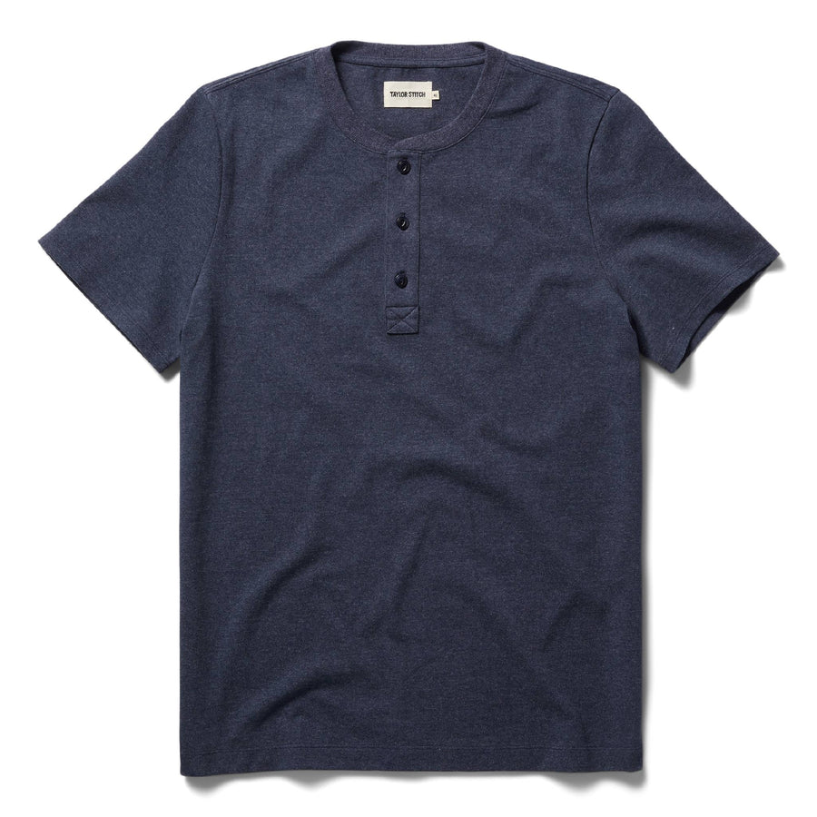 The Short Sleeve Heavy Bag Henley in Dark Navy