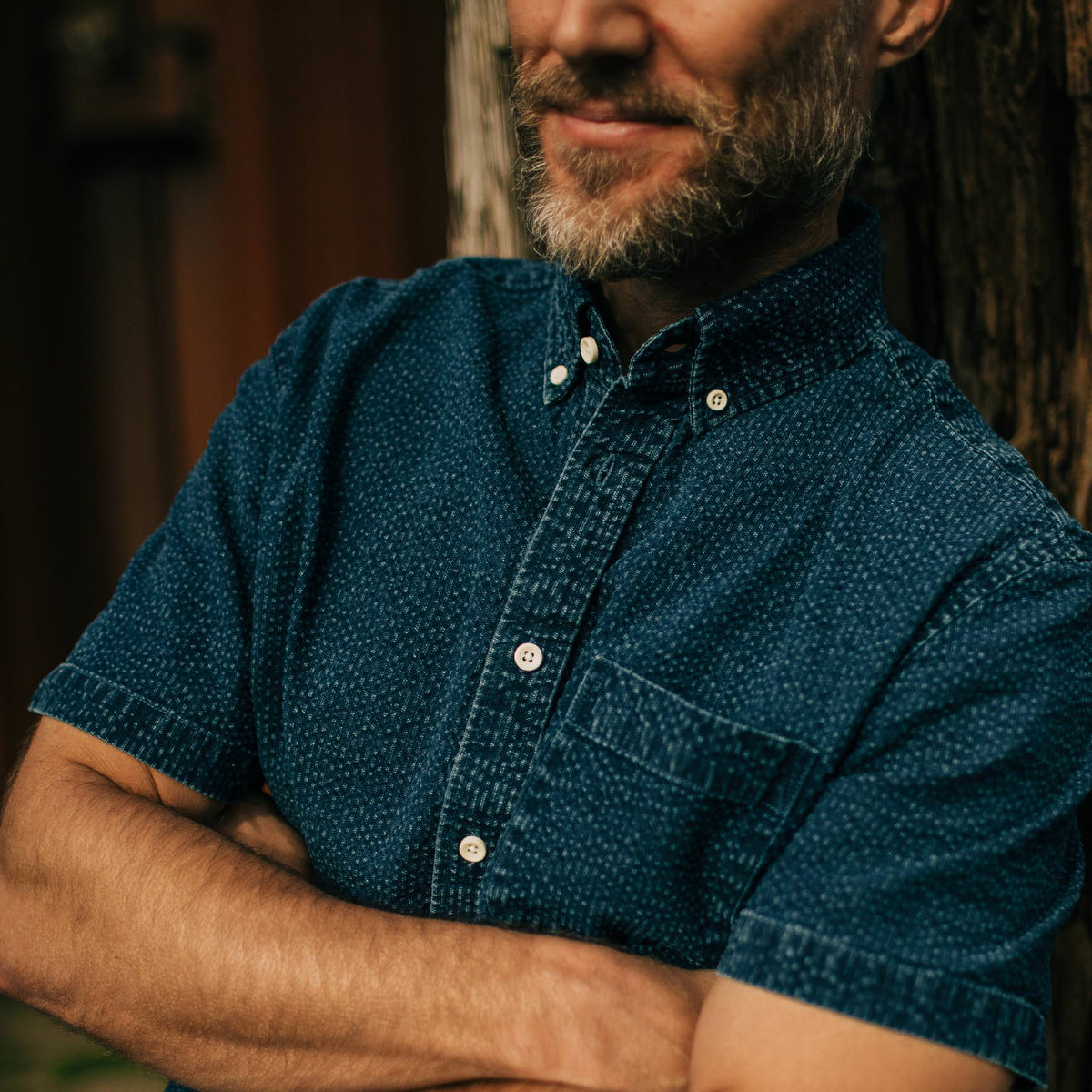 The Short Sleeve Jack in Indigo Seersucker