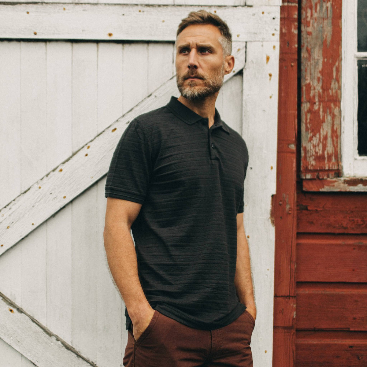 The Polo in Dark Charcoal Jacquard