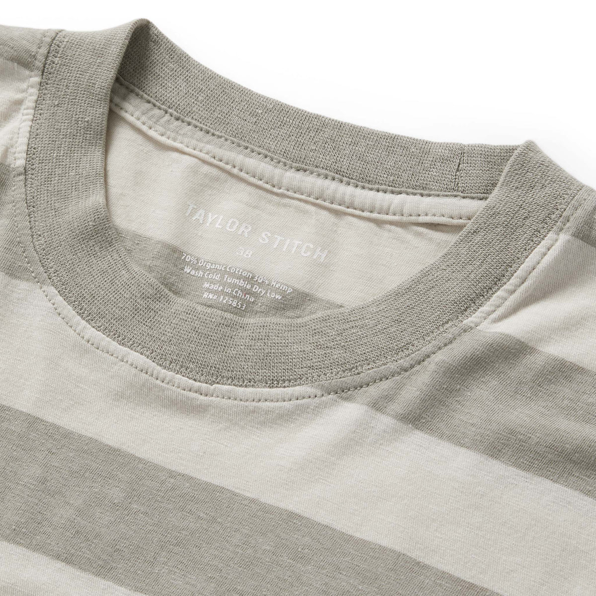 The Cotton Hemp Tee in Natural and Sagebrush Stripe