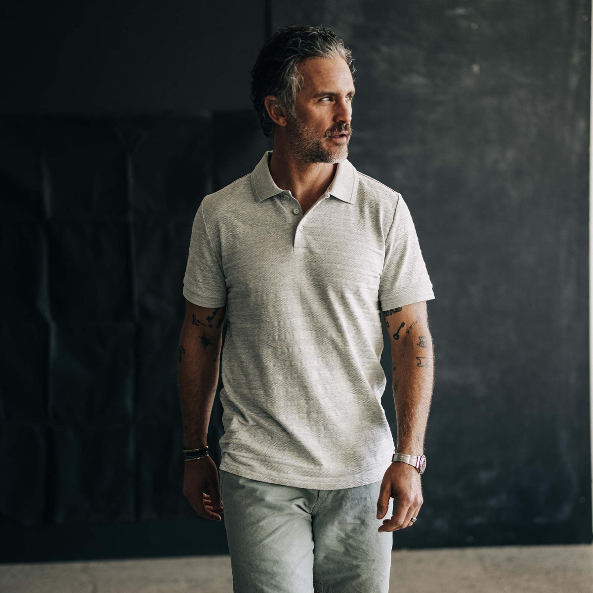 The Jacquard Polo in Ash Heather