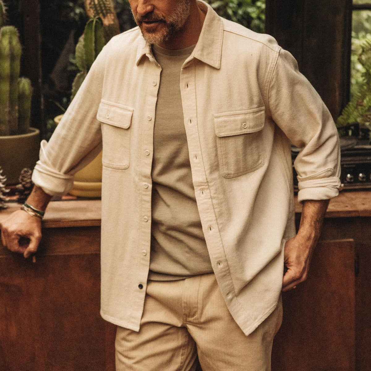 The Ledge Shirt in Oyster Herringbone