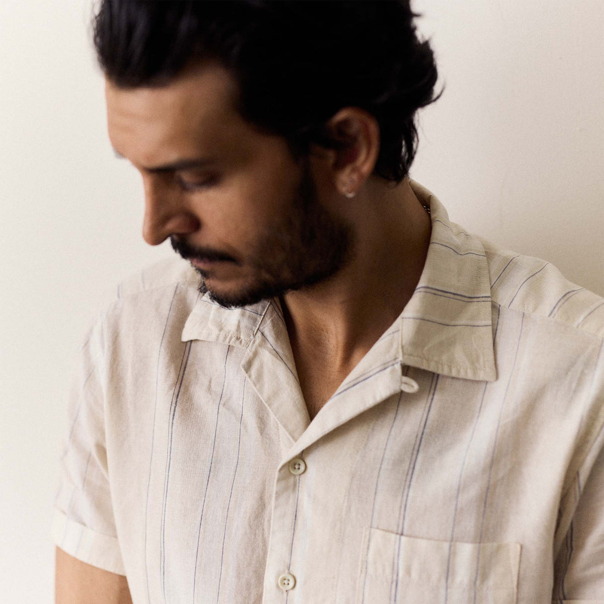 The Short Sleeve Hawthorne in Fog Stripe