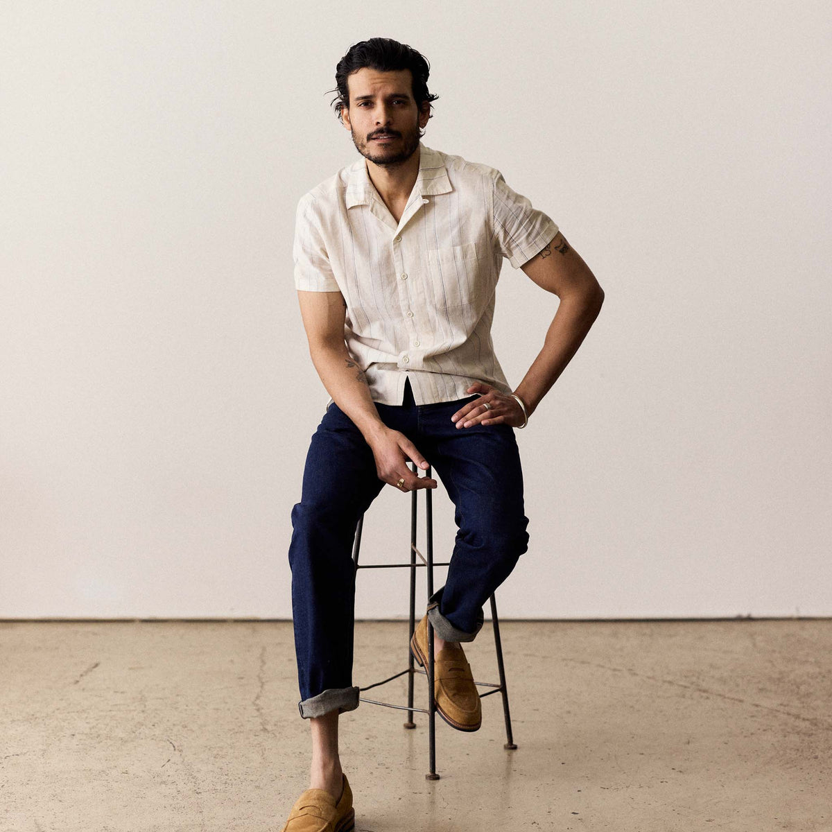 The Short Sleeve Hawthorne in Fog Stripe