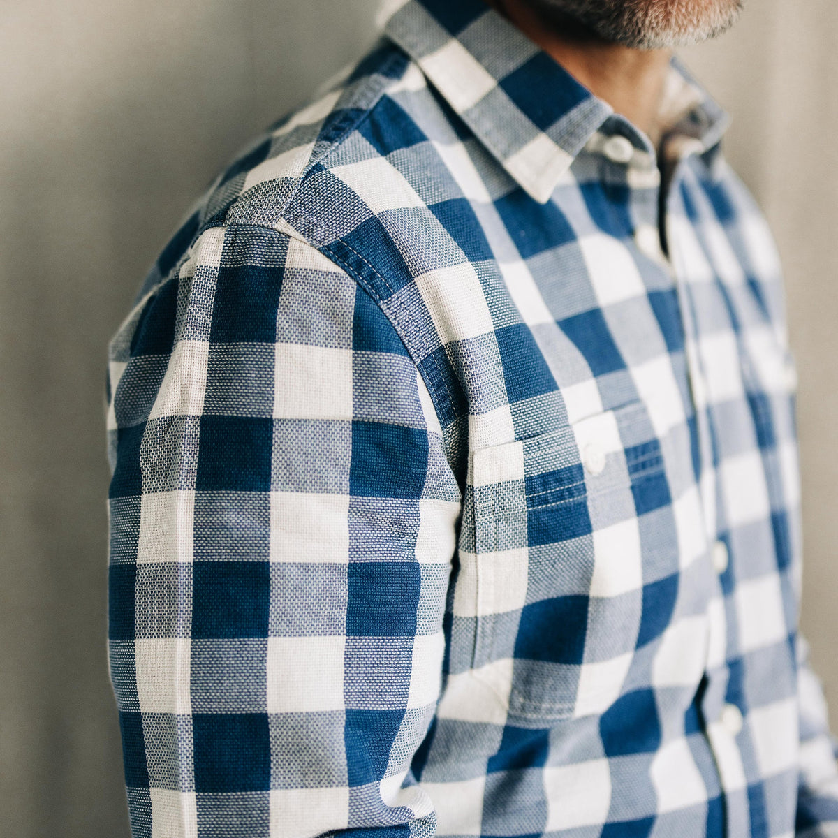 The Utility Shirt in Sun Bleached Indigo Check