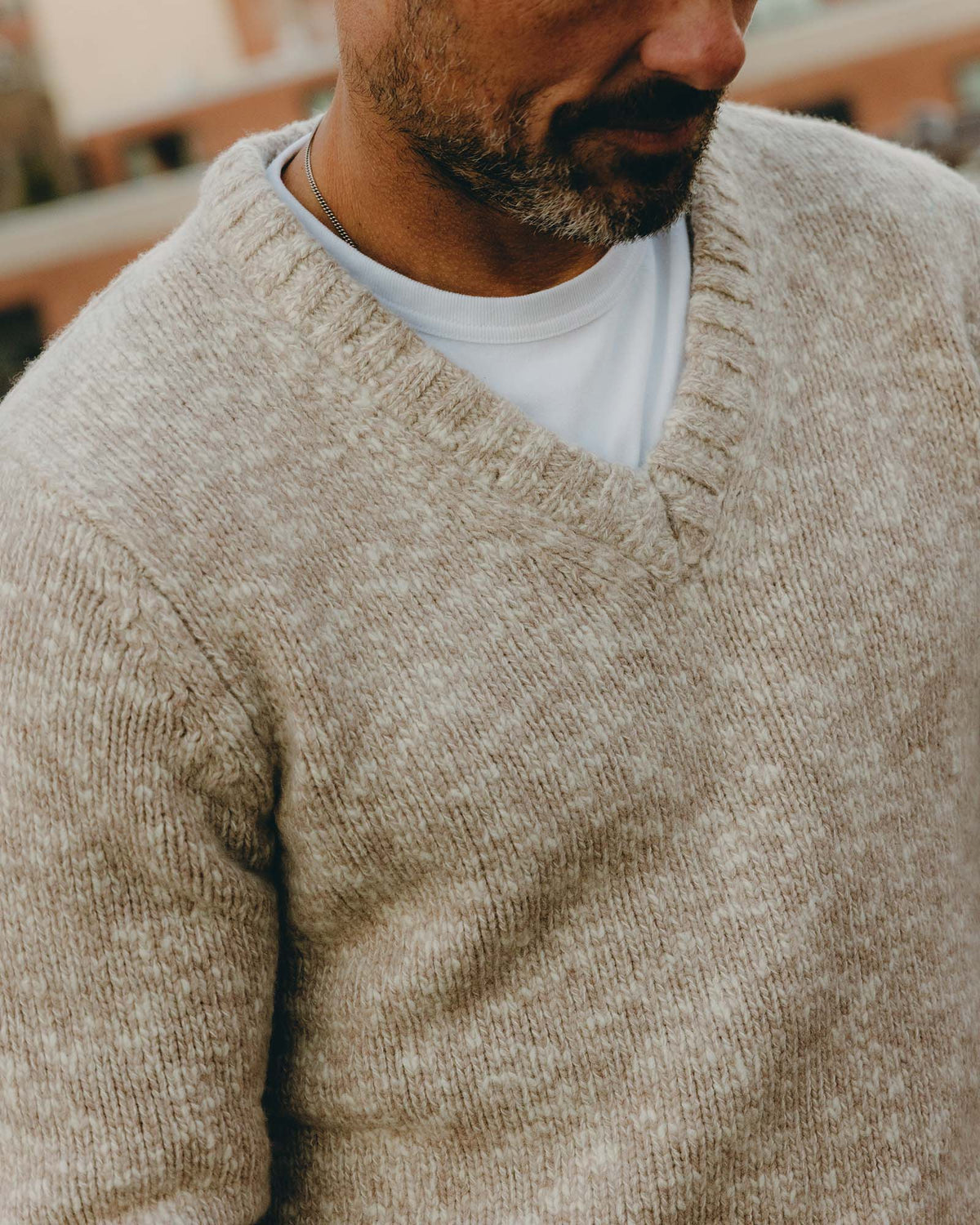 The Match V-Neck Sweater in Sable Merino Slub