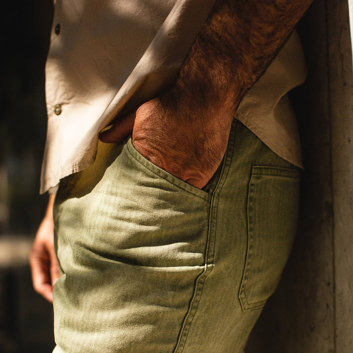 The Camp Pant in Olive Herringbone