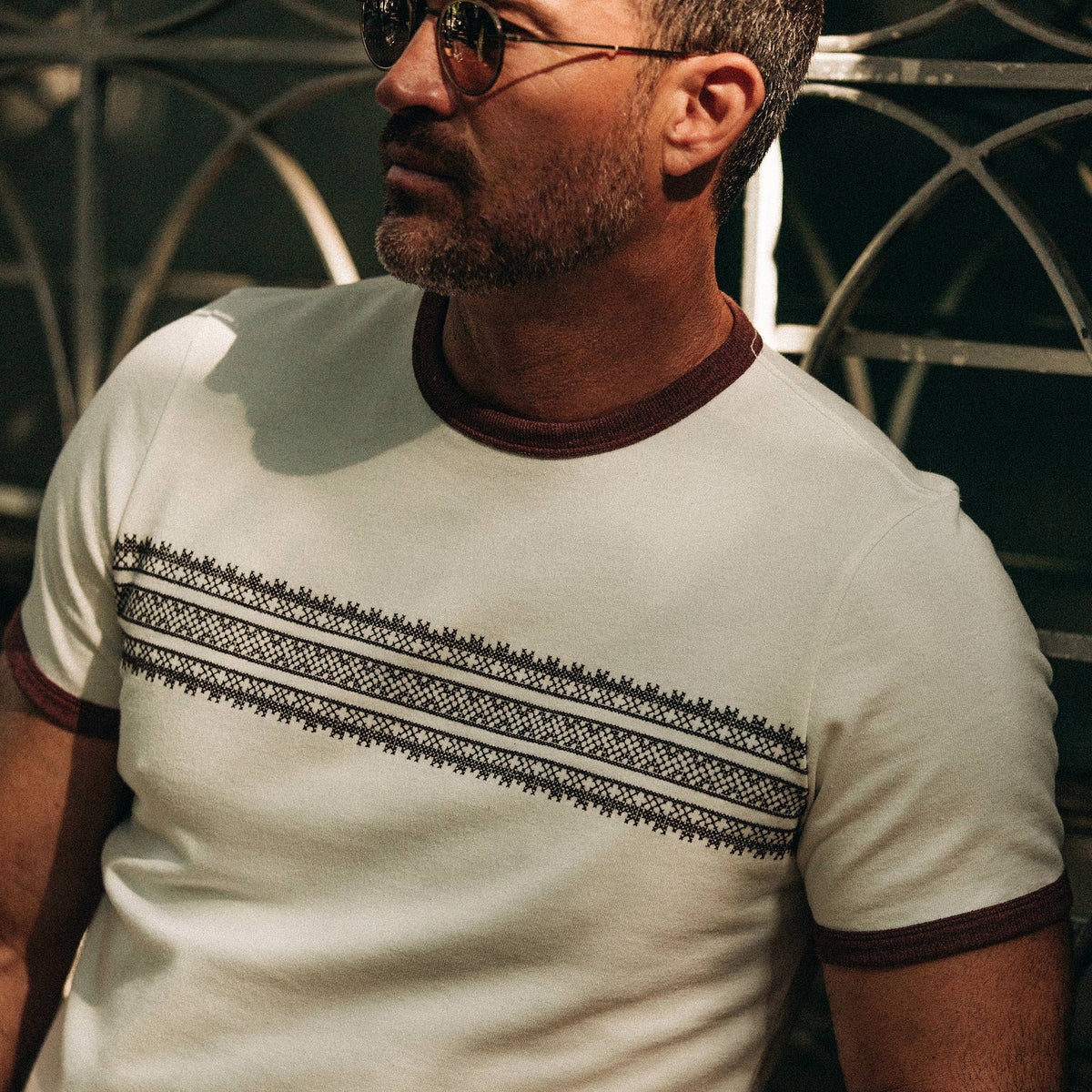 The Heavy Bag Tee in Canyon Embroidered Stripe