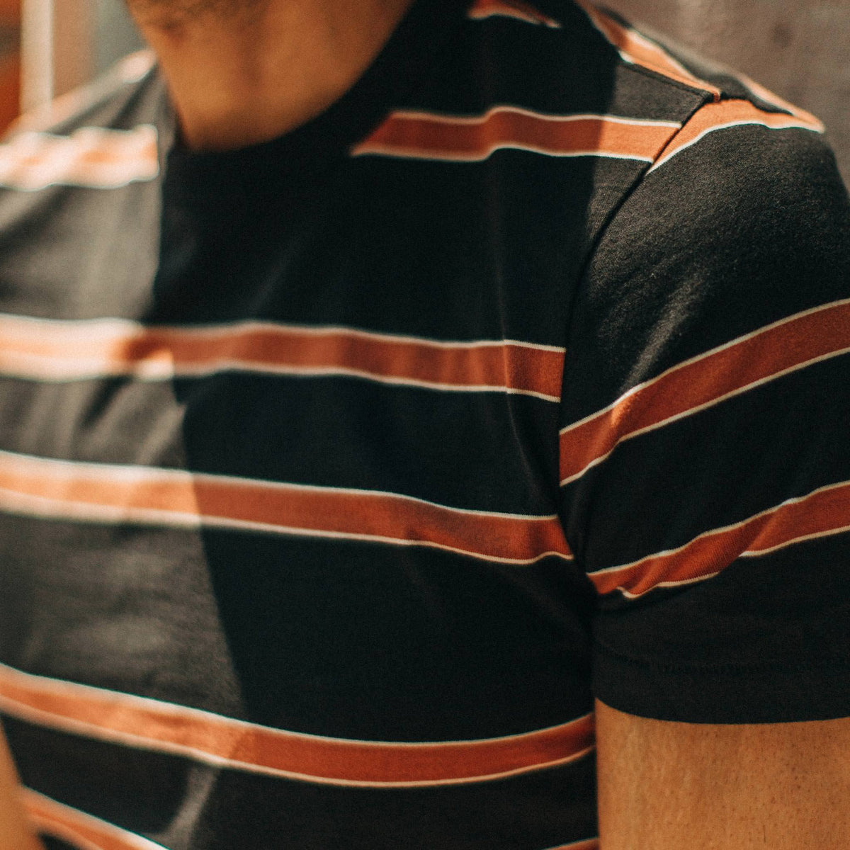 The Organic Cotton Tee in Coal and Rust Stripe