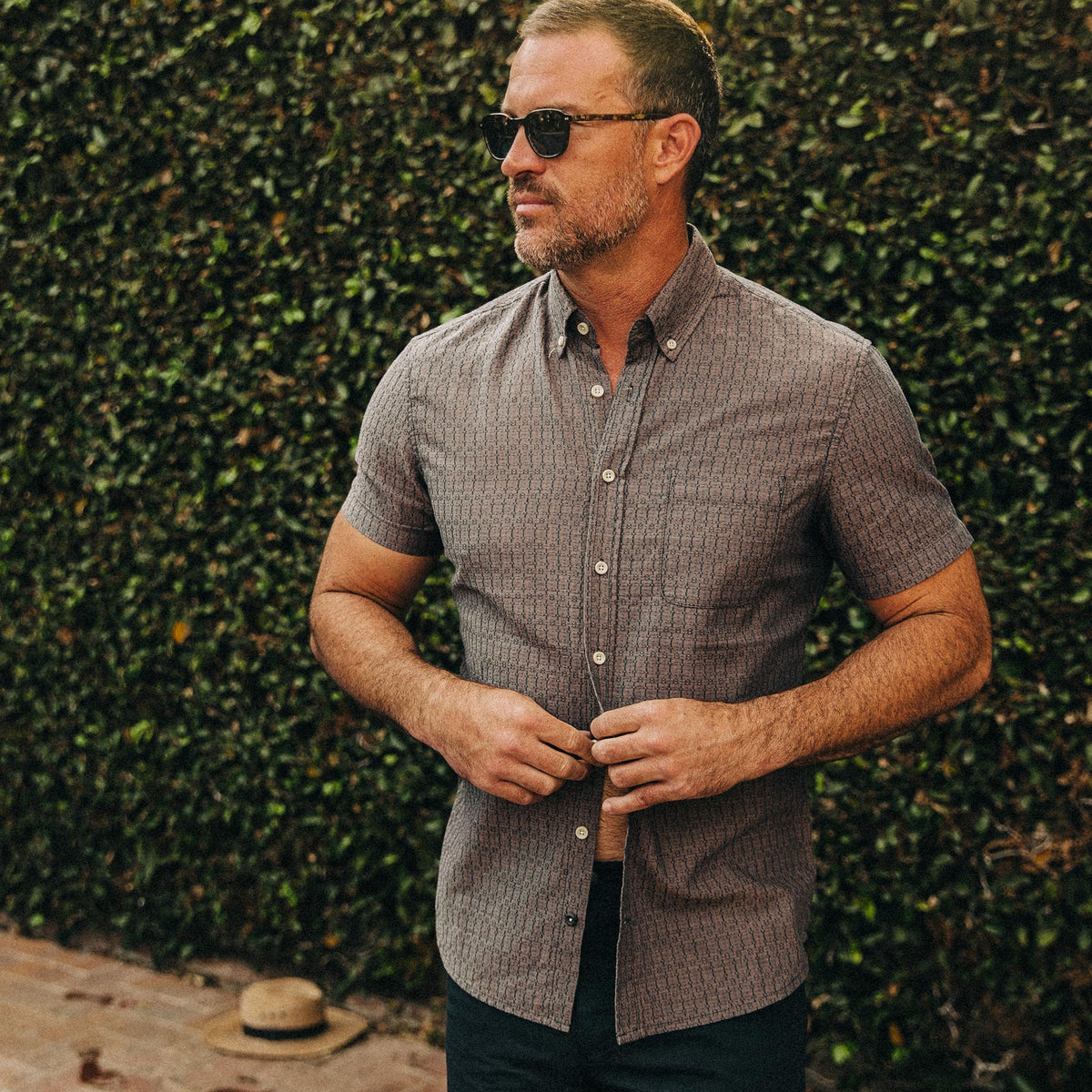 The Short Sleeve Jack in Cocoa Dobby