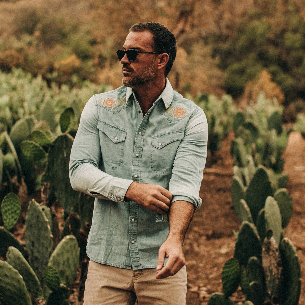 The Embroidered Western Shirt in Washed Denim