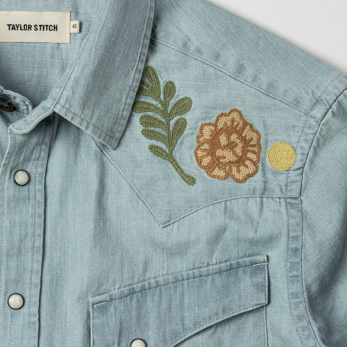 The Embroidered Western Shirt in Washed Denim