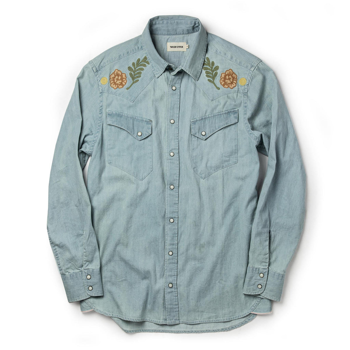 The Embroidered Western Shirt in Washed Denim