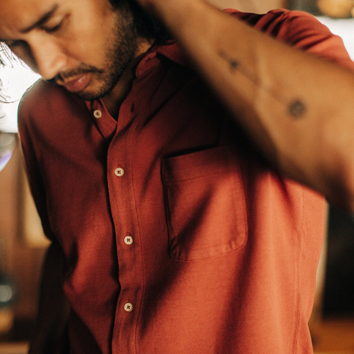 The Short Sleeve California in Red Clay Pique