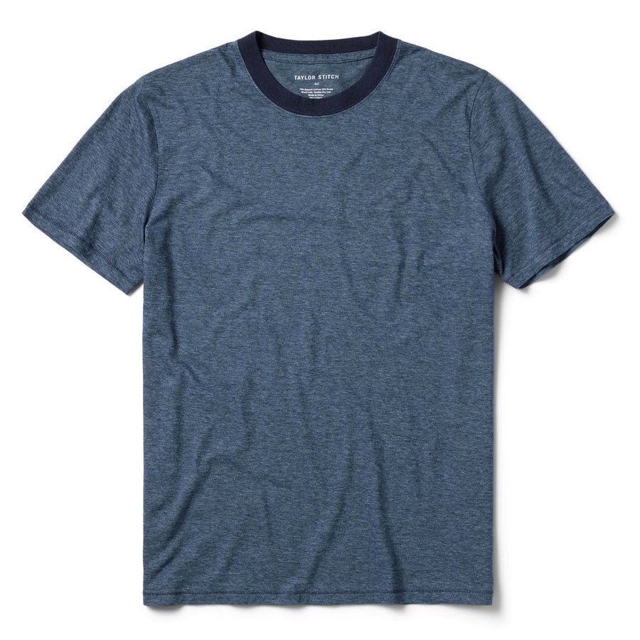 The Cotton Hemp Tee in Slate and Navy Stripe