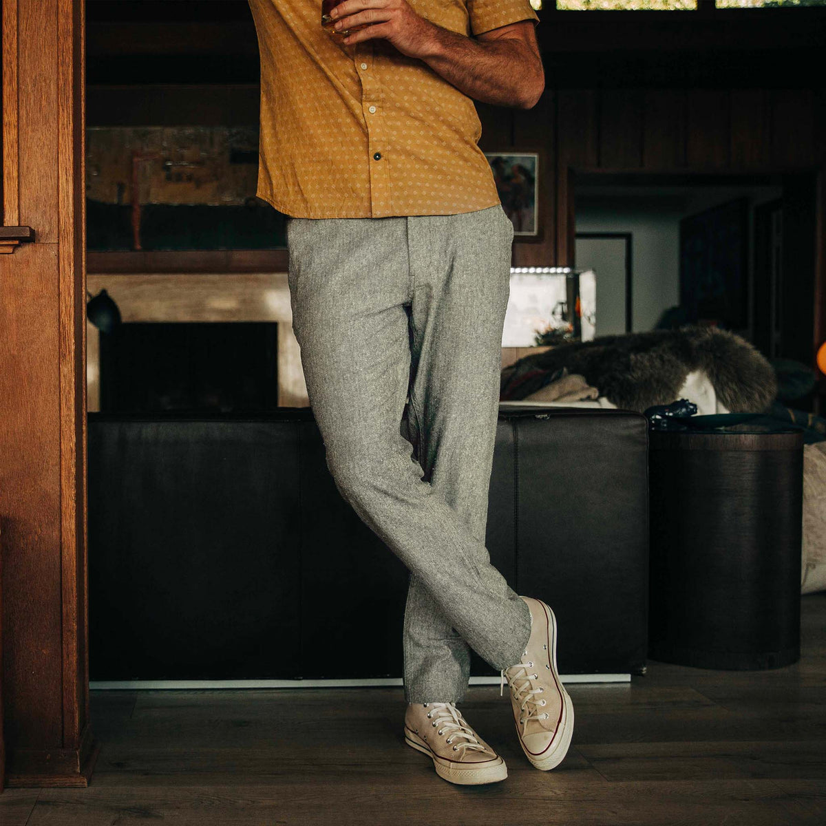 The Easy Pant in Olive Herringbone