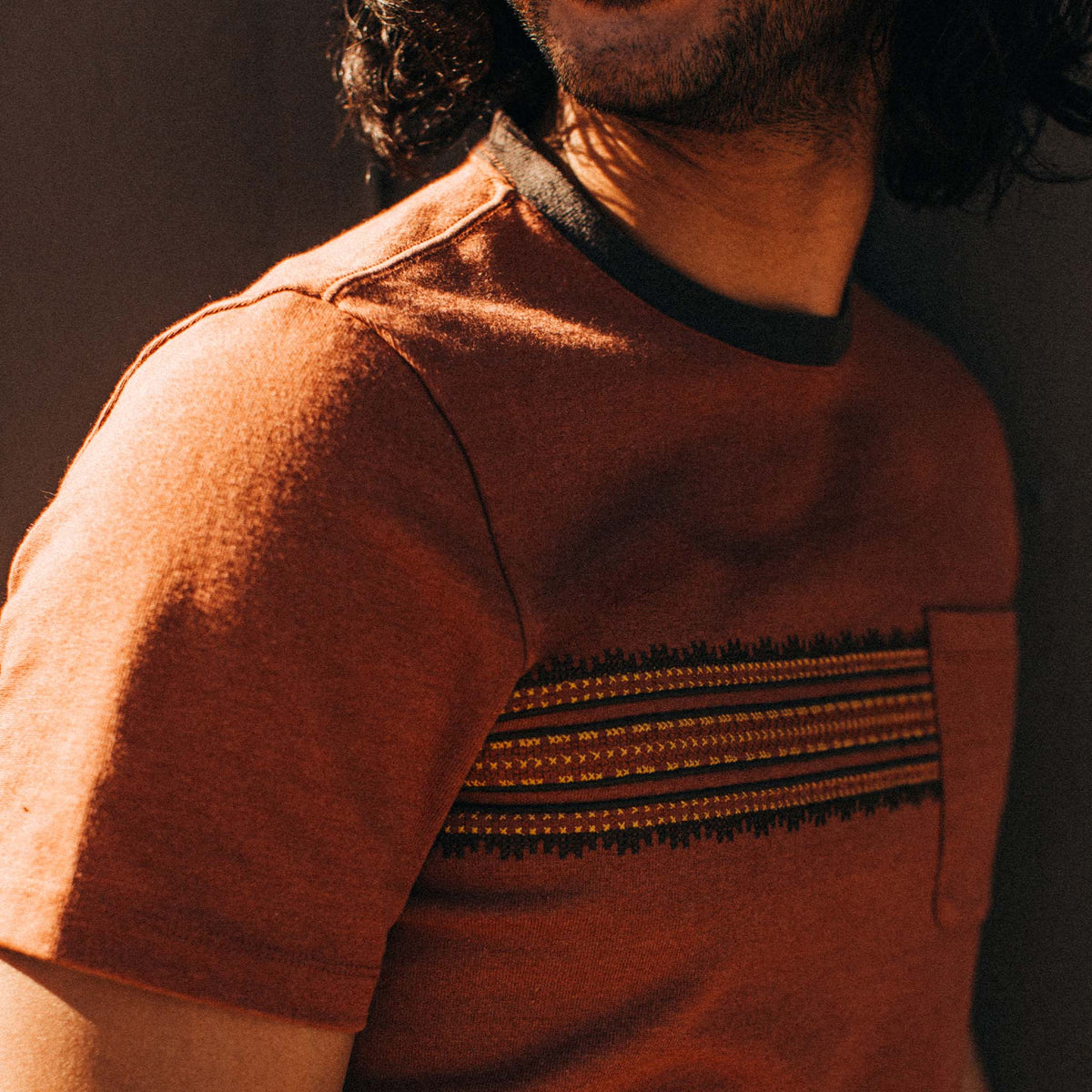 The Heavy Bag Tee in Dusty Rose Embroidered Stripe