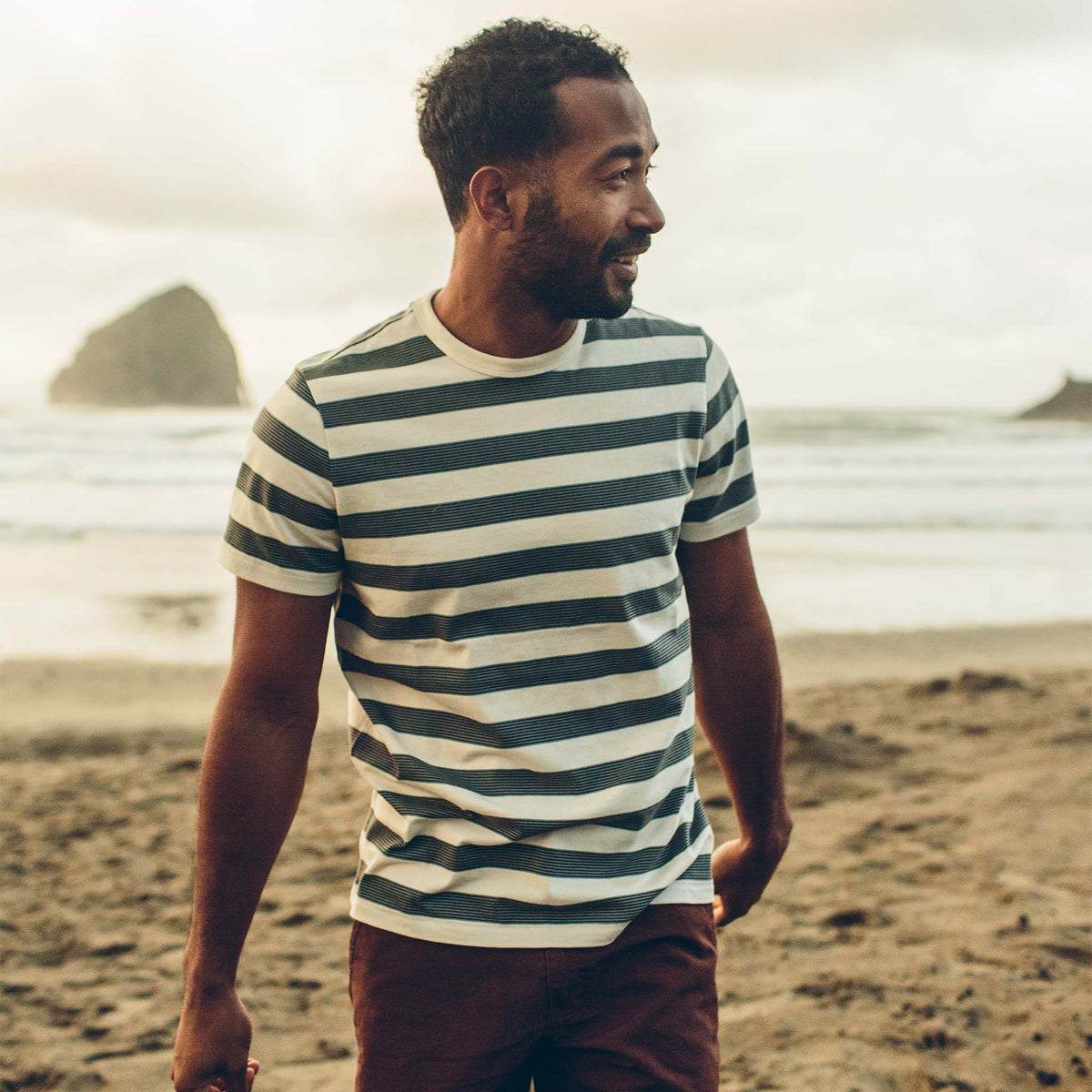The Organic Cotton Tee in Natural and Ocean Stripe