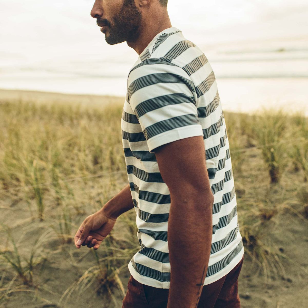 The Organic Cotton Tee in Natural and Ocean Stripe