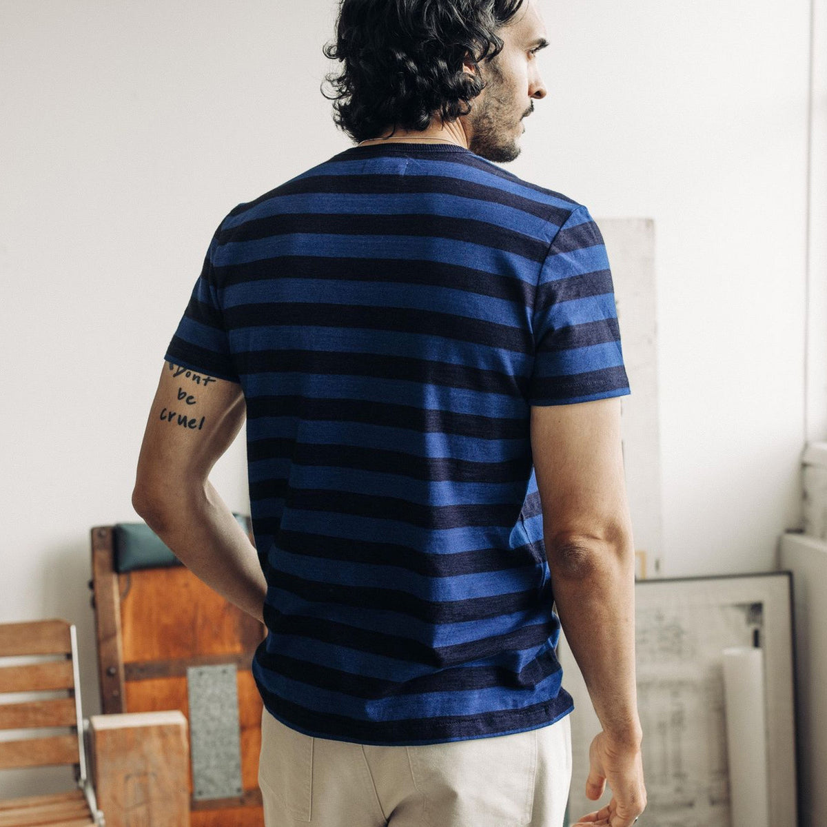 The Organic Cotton Tee in Indigo Yarn Dye Stripe