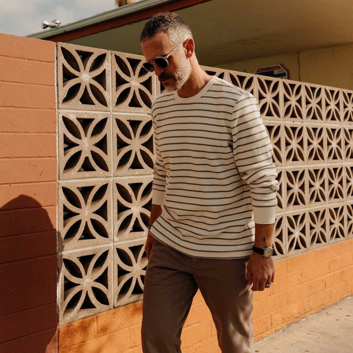 The Adams Crew in Cilantro Stripe Reverse Terry