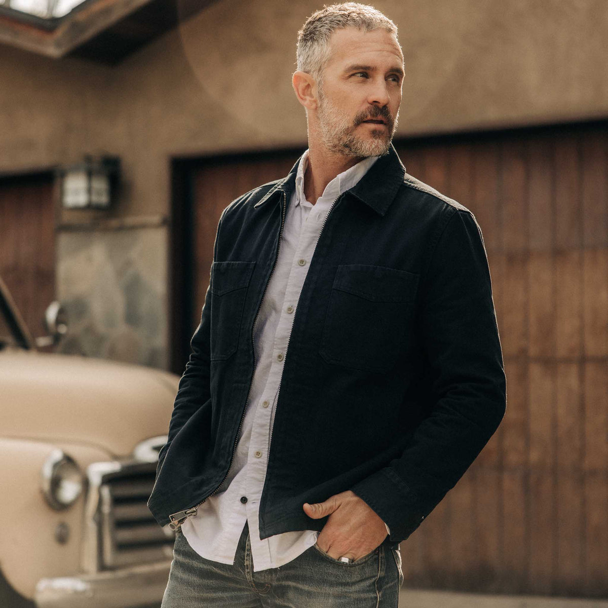The Station Jacket in Dark Navy Broken Twill