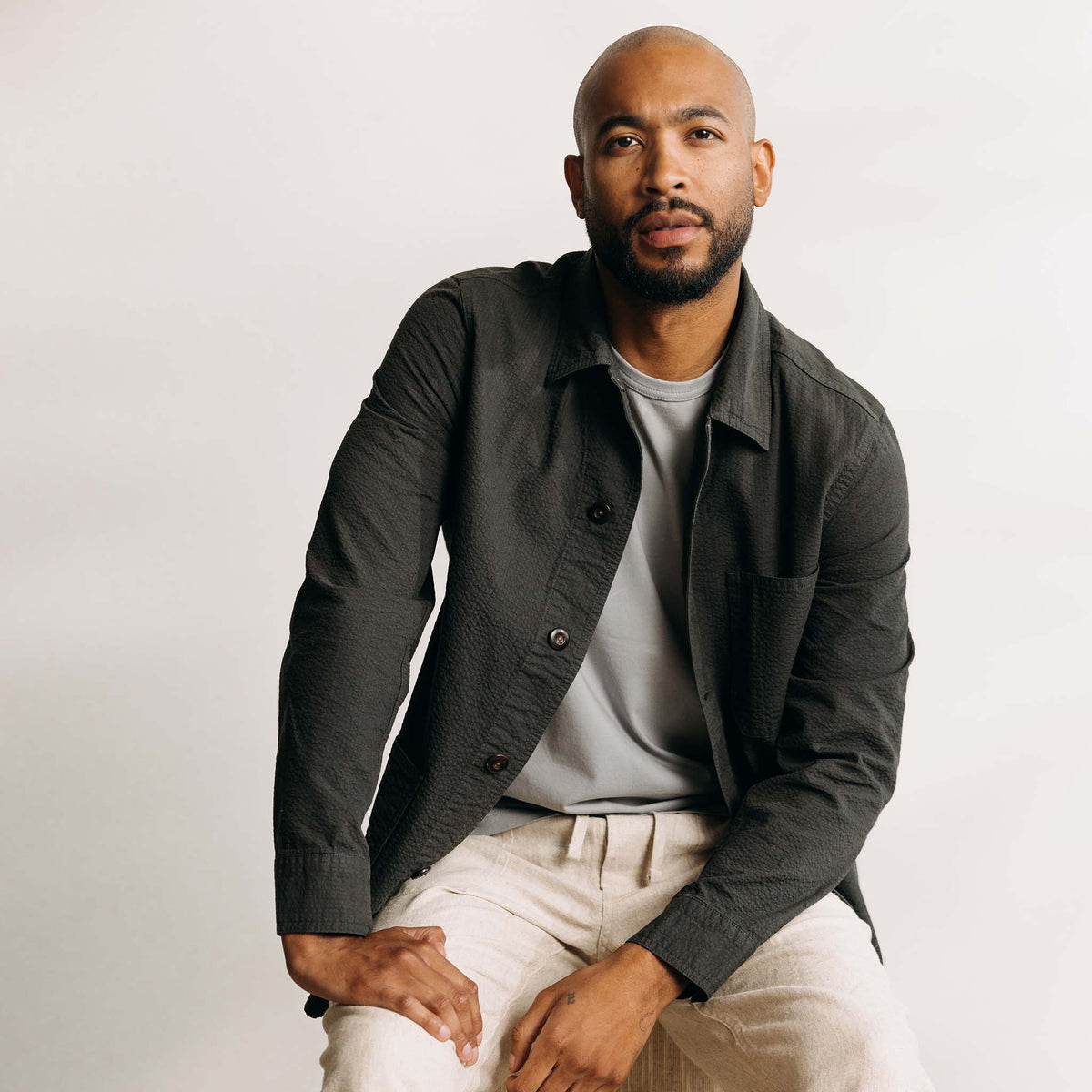 The Ojai Jacket in Faded Black Seersucker