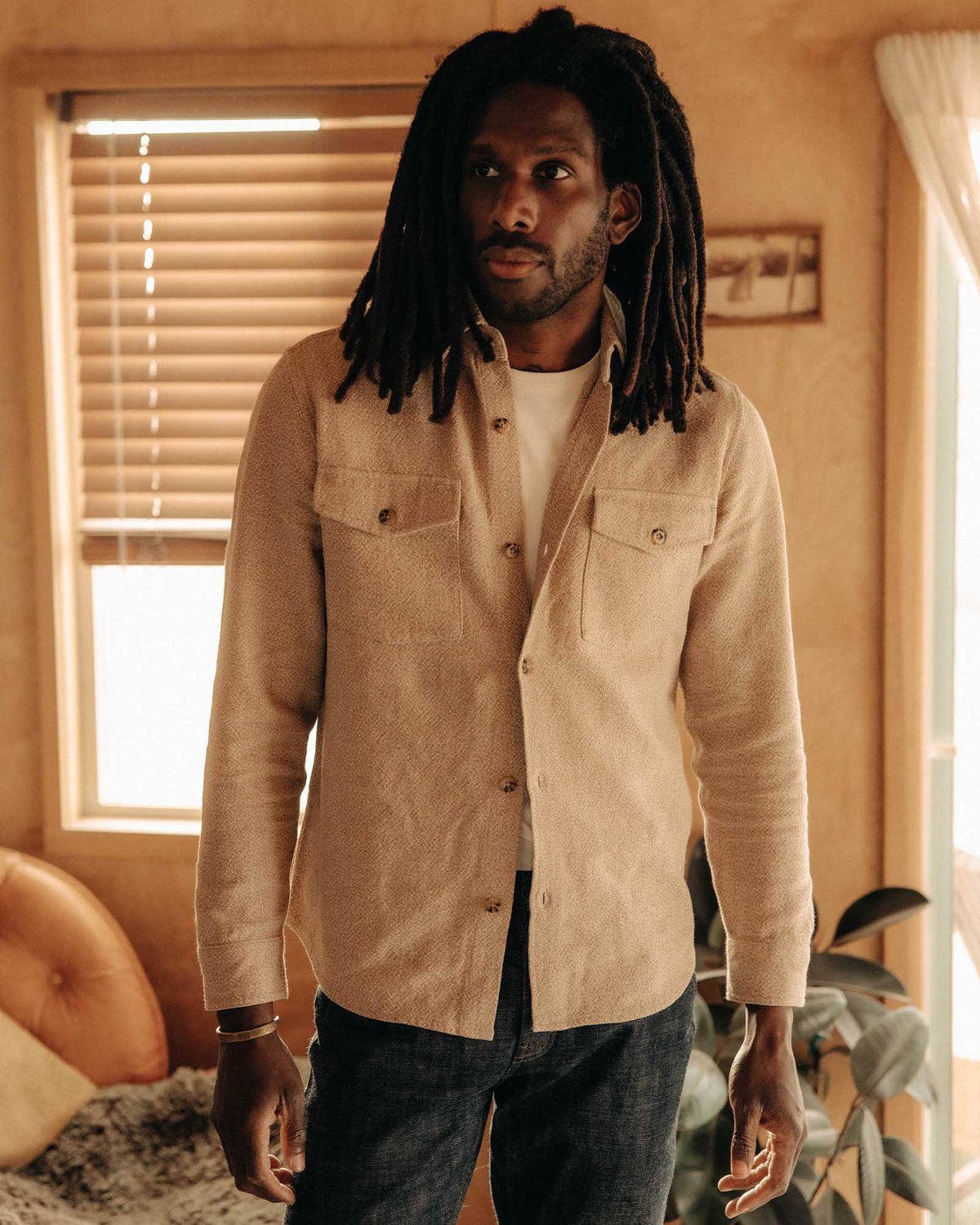 The Point Shirt in Heather Oat Linen Tweed