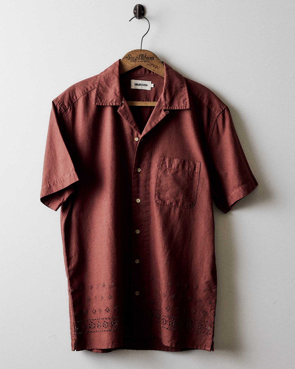 The Hawthorne Shirt in Red Wine Border Eyelet
