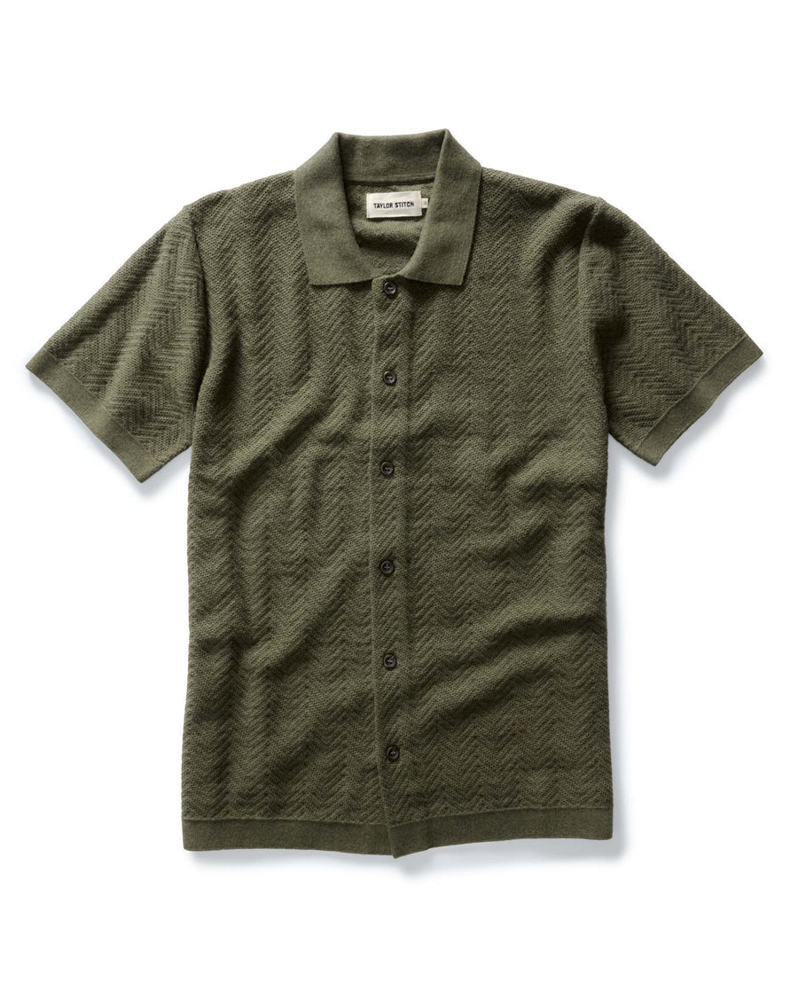 The Button Down Polo in Cilantro Herringbone