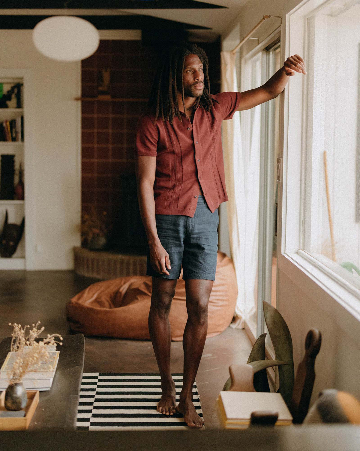 The Button Down Polo in Dried Cherry Stripe