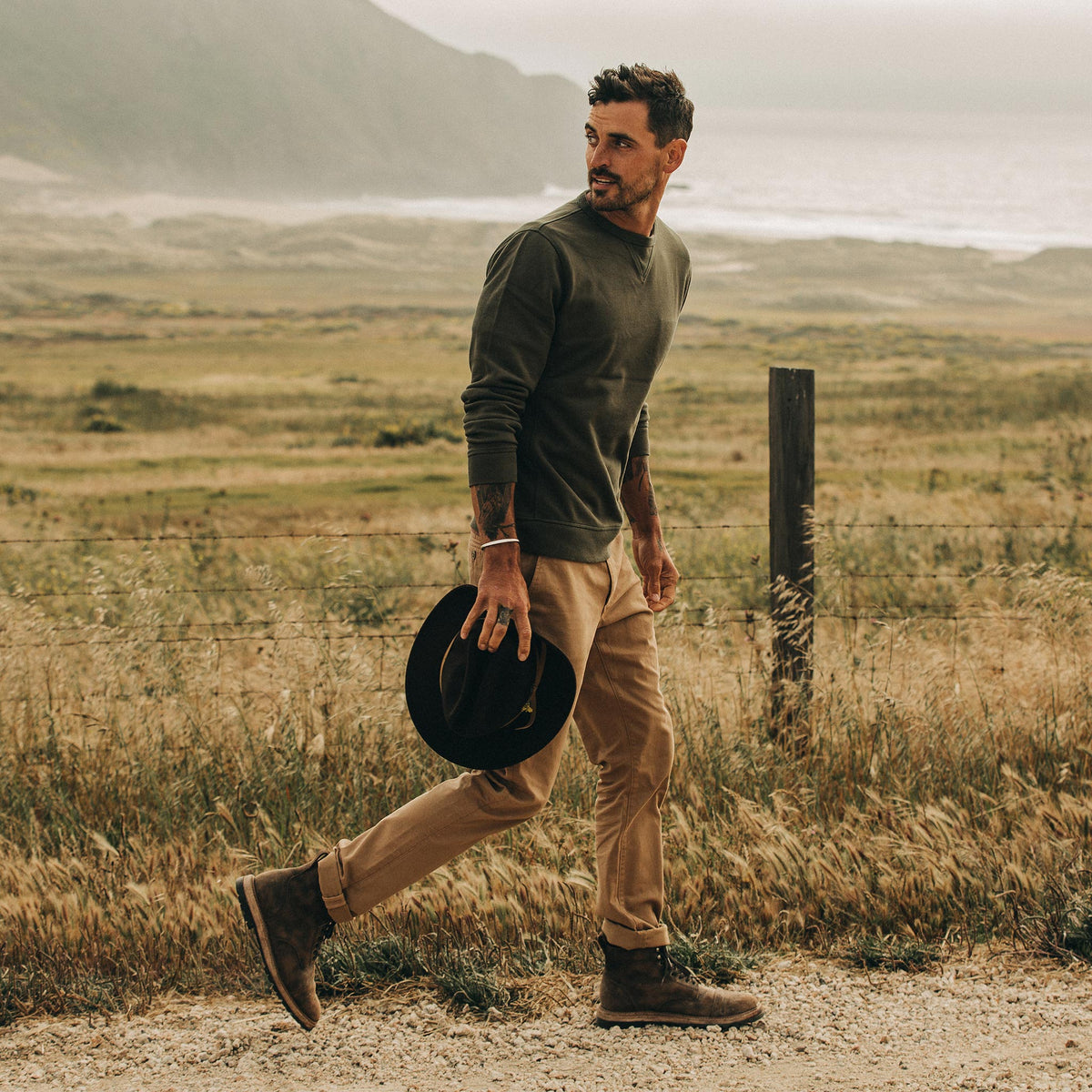 The Fillmore Crewneck in Dark Olive Terry